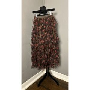 Amber Sky Ruffle Tulle Midi Length Dark Floral Skirt Size S,Goth Romantic, Fairy